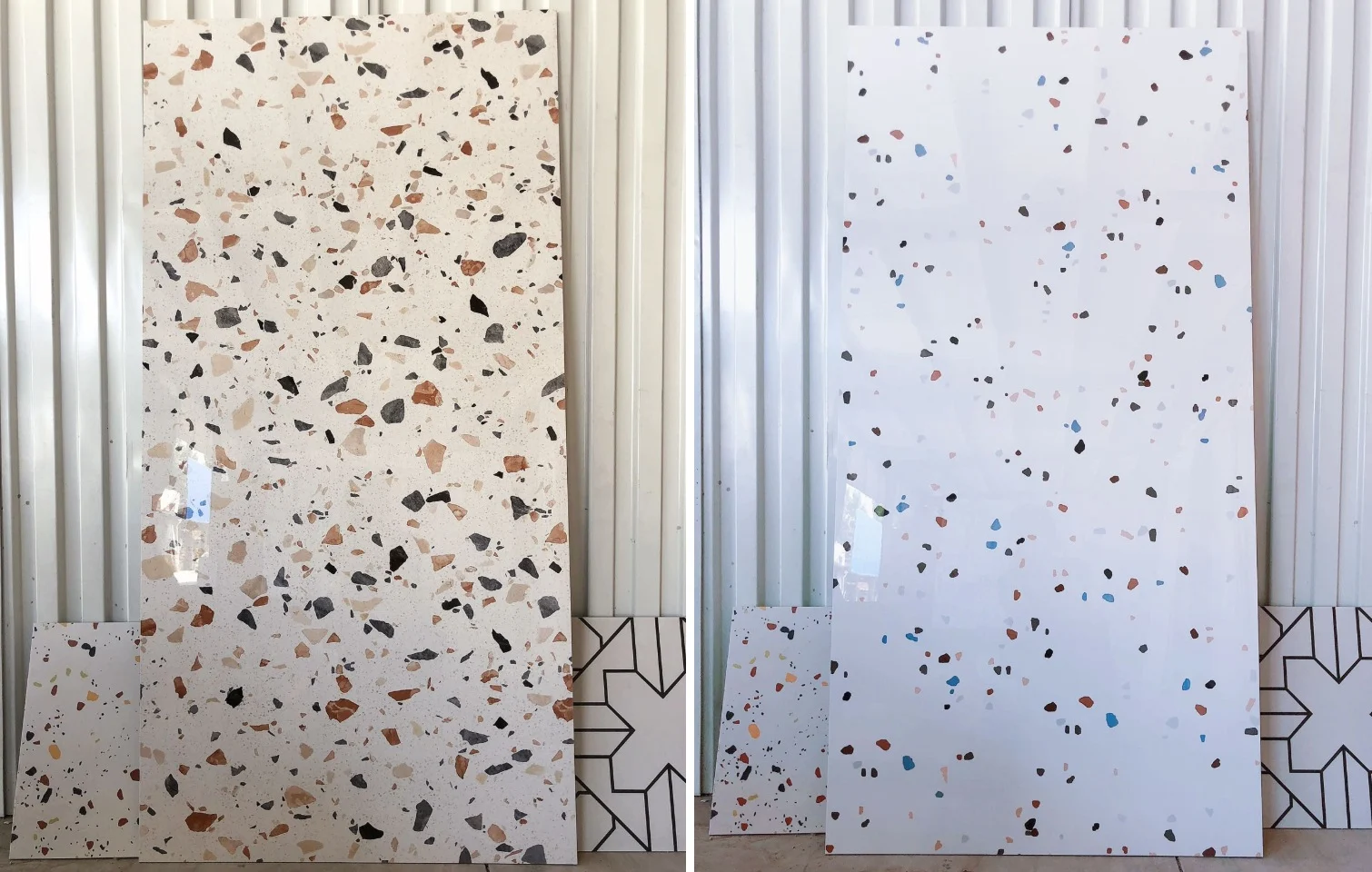 image of two porcelain terrazzo tiles in kenya